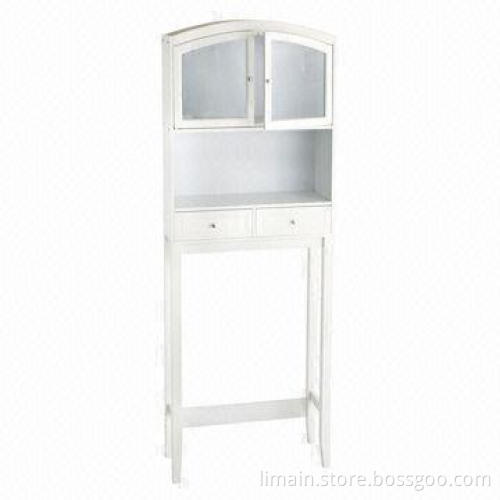 Bathroom Space Saver with Adjustable Shelf, Contemporary White Finish